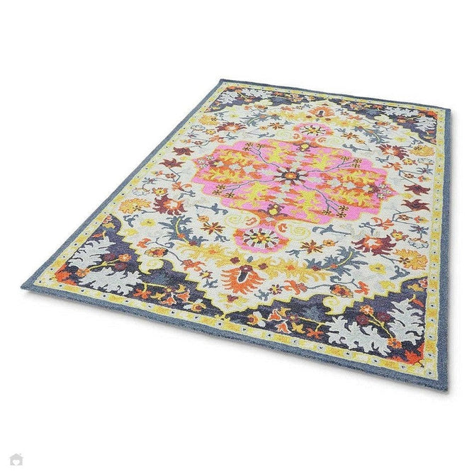 Bronte Traditional Persian Medallion Bordered Hand-Woven Textured Fine Wool Loop Pile Low Profile Short Pile Multicolour Rug-Asiatic Carpets-Rug Love - The Most Loved Rug Store
