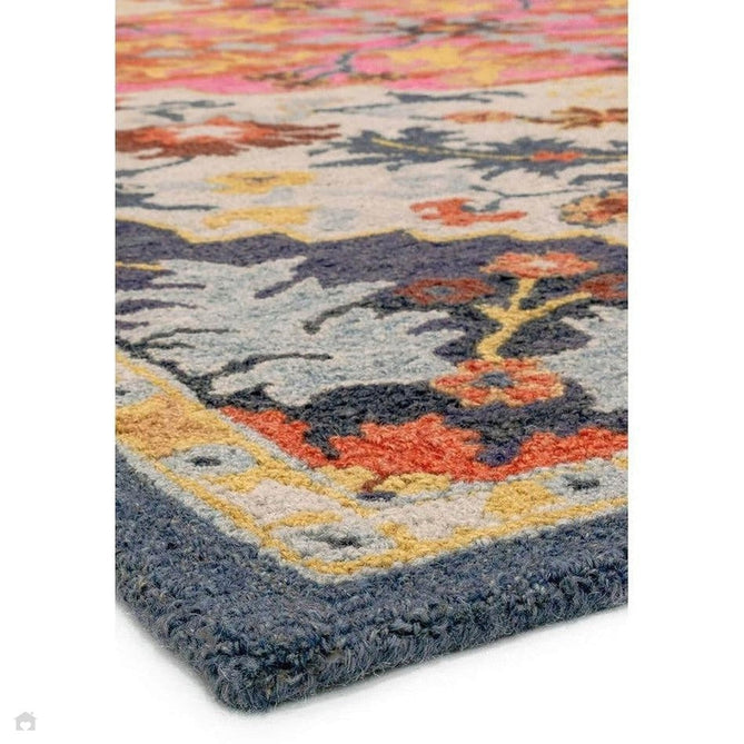 Bronte Traditional Persian Medallion Bordered Hand-Woven Textured Fine Wool Loop Pile Low Profile Short Pile Multicolour Rug-Asiatic Carpets-Rug Love - The Most Loved Rug Store