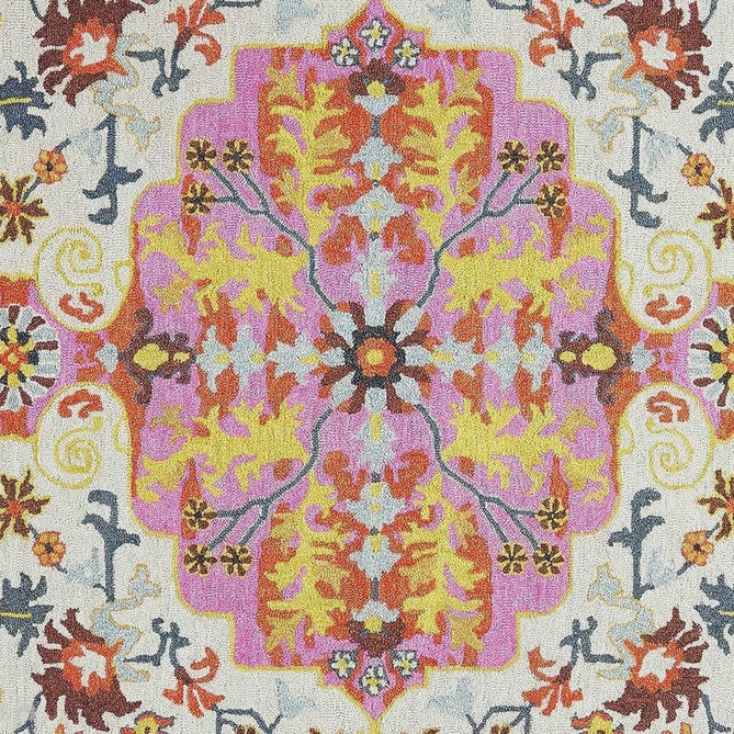 Bronte Traditional Persian Medallion Bordered Hand-Woven Textured Fine Wool Loop Pile Low Profile Short Pile Multicolour Rug-Asiatic Carpets-Rug Love - The Most Loved Rug Store