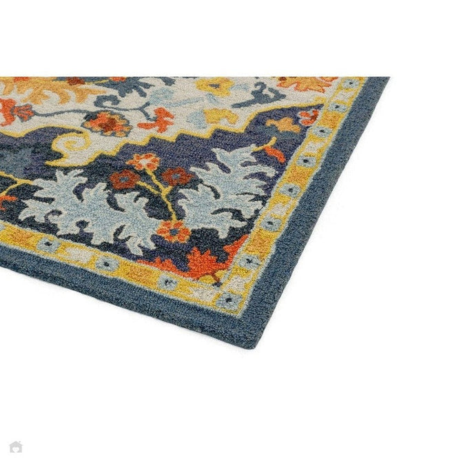 Bronte Traditional Persian Medallion Bordered Hand-Woven Textured Fine Wool Loop Pile Low Profile Short Pile Multicolour Rug-Asiatic Carpets-Rug Love - The Most Loved Rug Store
