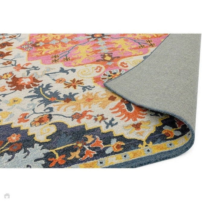 Bronte Traditional Persian Medallion Bordered Hand-Woven Textured Fine Wool Loop Pile Low Profile Short Pile Multicolour Rug-Asiatic Carpets-Rug Love - The Most Loved Rug Store