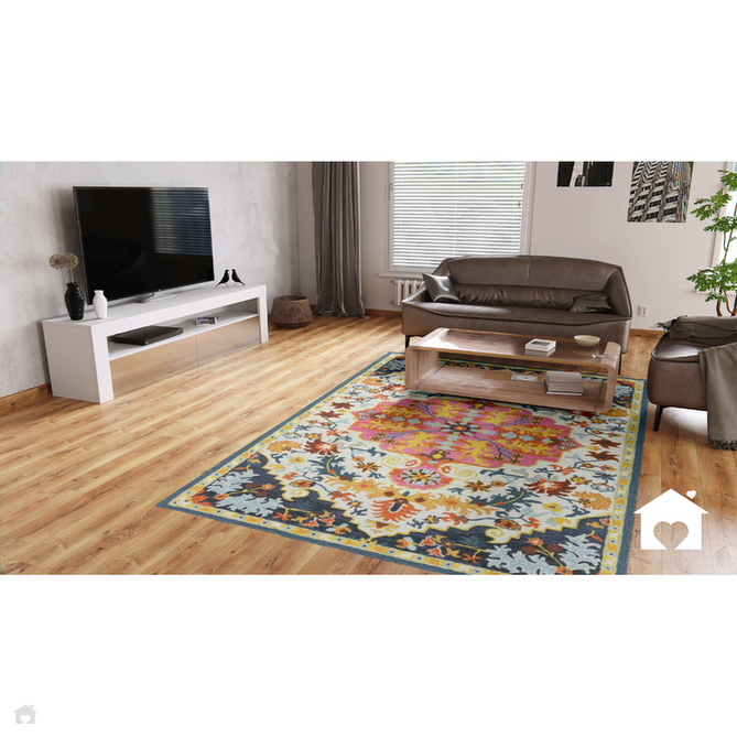 Bronte Traditional Persian Medallion Bordered Hand-Woven Textured Fine Wool Loop Pile Low Profile Short Pile Multicolour Rug-Asiatic Carpets-Rug Love - The Most Loved Rug Store