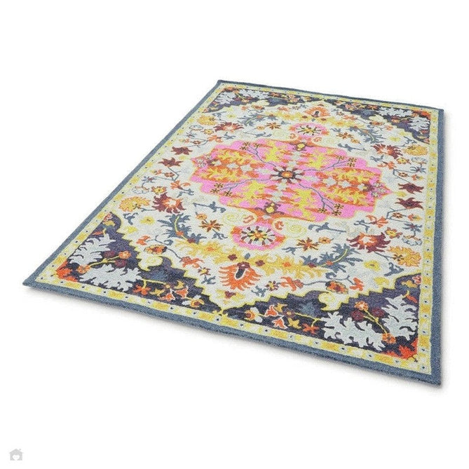 Bronte Traditional Persian Medallion Bordered Hand-Woven Textured Fine Wool Loop Pile Low Profile Short Pile Multicolour Rug-Asiatic Carpets-Rug Love - The Most Loved Rug Store