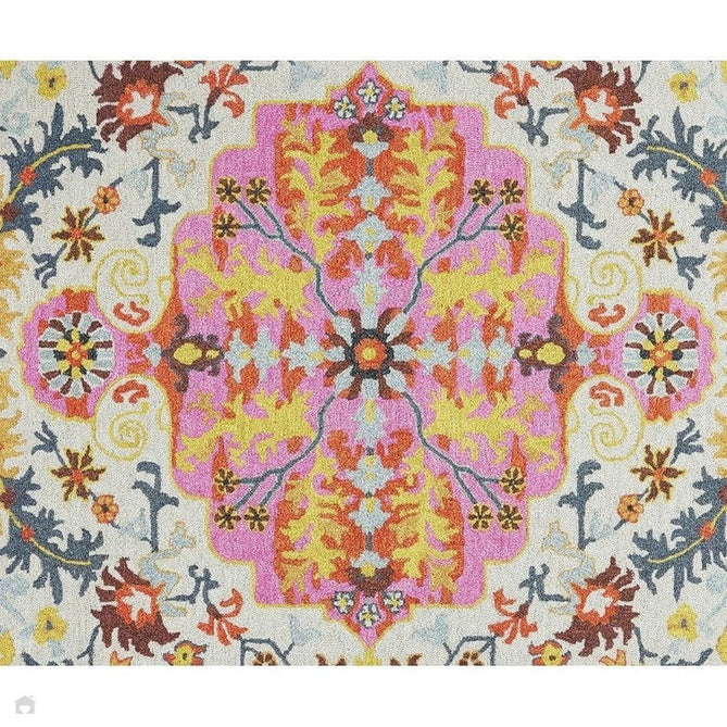 Bronte Traditional Persian Medallion Bordered Hand-Woven Textured Fine Wool Loop Pile Low Profile Short Pile Multicolour Rug-Asiatic Carpets-Rug Love - The Most Loved Rug Store