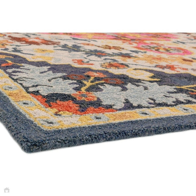 Bronte Traditional Persian Medallion Bordered Hand-Woven Textured Fine Wool Loop Pile Low Profile Short Pile Multicolour Rug-Asiatic Carpets-Rug Love - The Most Loved Rug Store