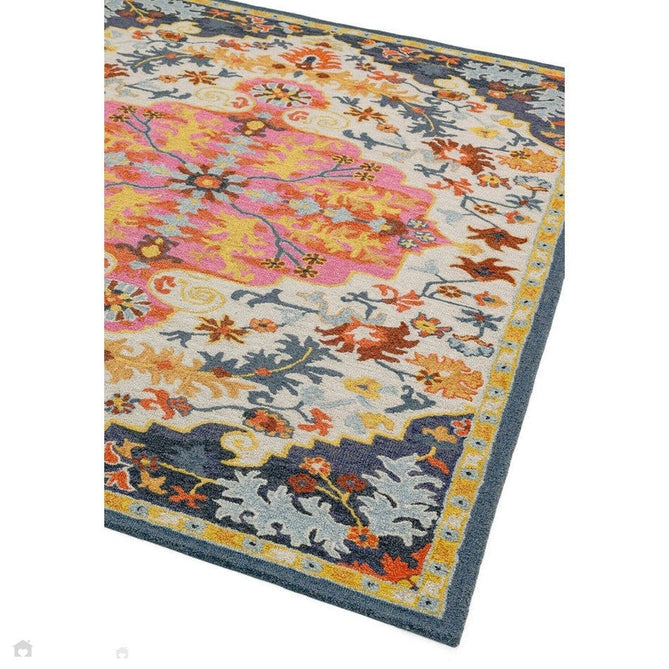 Bronte Traditional Persian Medallion Bordered Hand-Woven Textured Fine Wool Loop Pile Low Profile Short Pile Multicolour Rug-Asiatic Carpets-Rug Love - The Most Loved Rug Store
