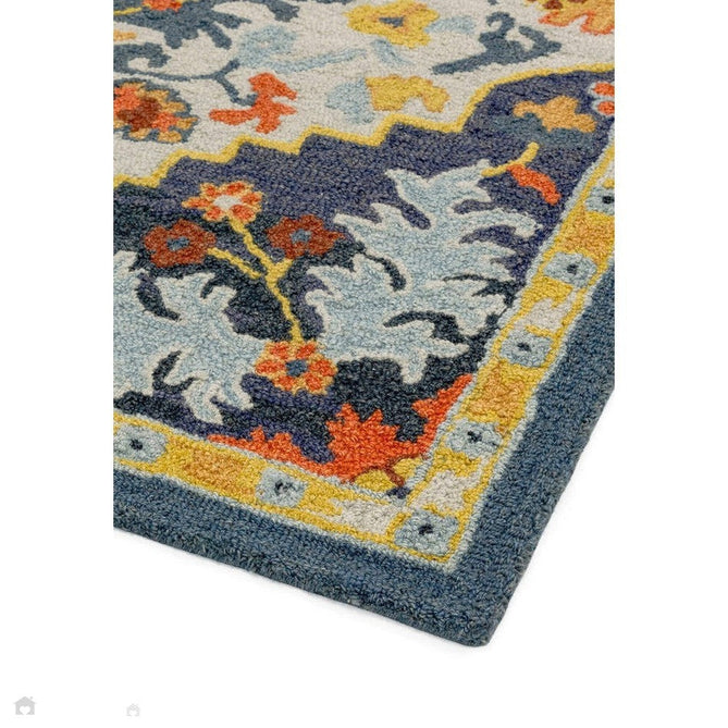 Bronte Traditional Persian Medallion Bordered Hand-Woven Textured Fine Wool Loop Pile Low Profile Short Pile Multicolour Rug-Asiatic Carpets-Rug Love - The Most Loved Rug Store