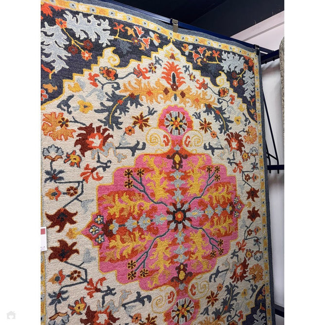 Bronte Traditional Persian Medallion Bordered Hand-Woven Textured Fine Wool Loop Pile Low Profile Short Pile Multicolour Rug-Asiatic Carpets-Rug Love - The Most Loved Rug Store