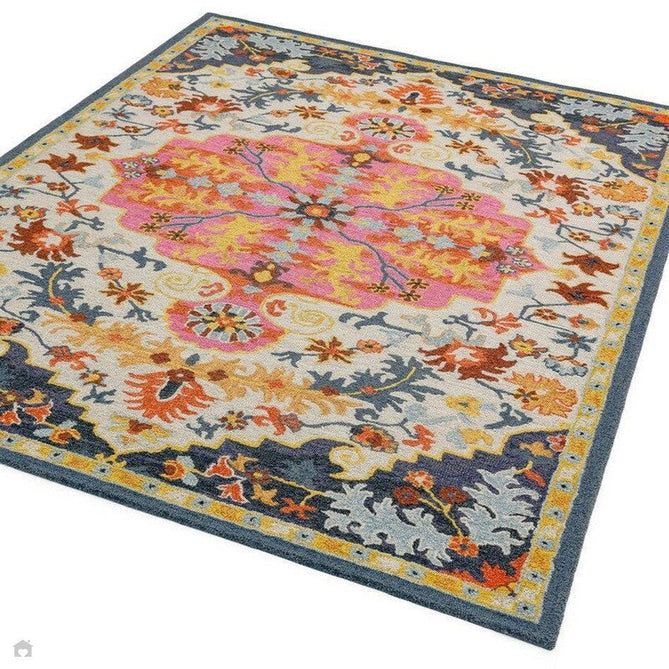 Bronte Traditional Persian Medallion Bordered Hand-Woven Textured Fine Wool Loop Pile Low Profile Short Pile Multicolour Rug-Asiatic Carpets-Rug Love - The Most Loved Rug Store