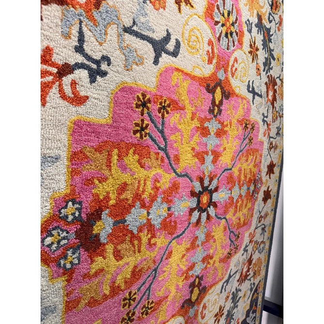 Bronte Traditional Persian Medallion Bordered Hand-Woven Textured Fine Wool Loop Pile Low Profile Short Pile Multicolour Rug-Asiatic Carpets-Rug Love - The Most Loved Rug Store