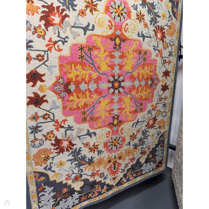 Bronte Traditional Persian Medallion Bordered Hand-Woven Textured Fine Wool Loop Pile Low Profile Short Pile Multicolour Rug-Asiatic Carpets-Rug Love - The Most Loved Rug Store