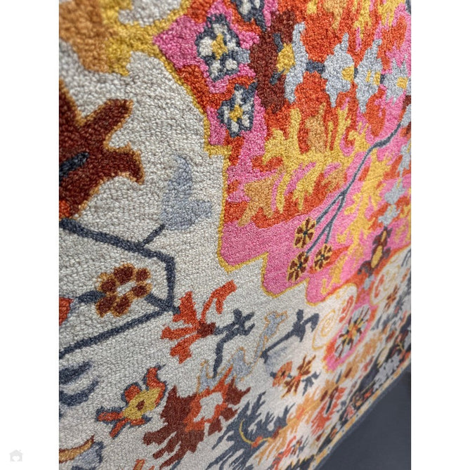 Bronte Traditional Persian Medallion Bordered Hand-Woven Textured Fine Wool Loop Pile Low Profile Short Pile Multicolour Rug-Asiatic Carpets-Rug Love - The Most Loved Rug Store