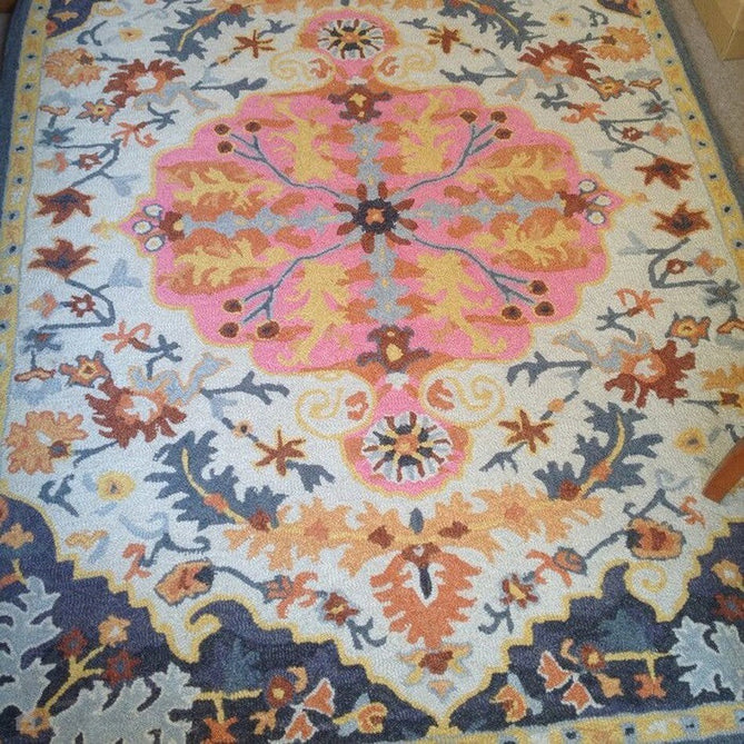 Bronte Traditional Persian Medallion Bordered Hand-Woven Textured Fine Wool Loop Pile Low Profile Short Pile Multicolour Rug-Asiatic Carpets-Rug Love - The Most Loved Rug Store