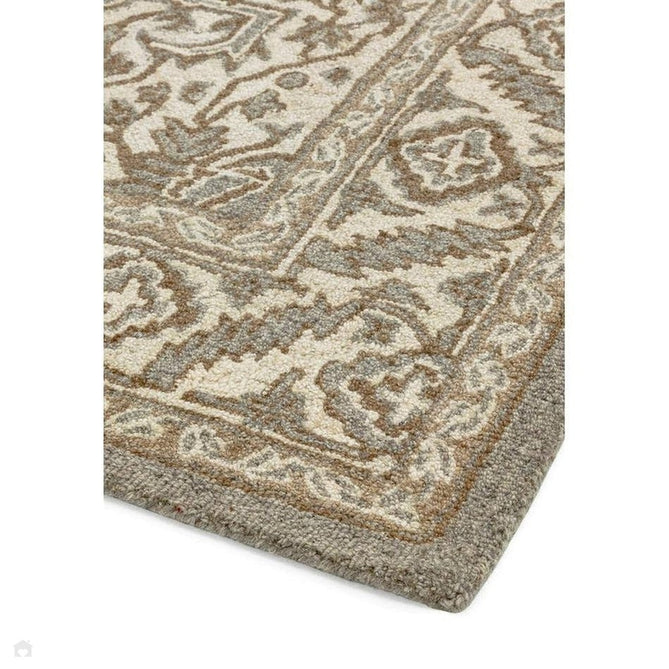 Bronte Traditional Persian Medallion Bordered Hand-Woven Textured Fine Wool Loop Pile Low Profile Short Pile Pile Natural/Beige/Grey Rug-Asiatic Carpets-Rug Love - The Most Loved Rug Store
