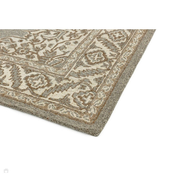 Bronte Traditional Persian Medallion Bordered Hand-Woven Textured Fine Wool Loop Pile Low Profile Short Pile Pile Natural/Beige/Grey Rug-Asiatic Carpets-Rug Love - The Most Loved Rug Store