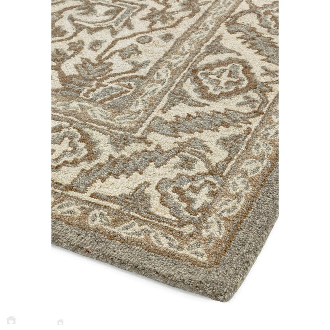 Bronte Traditional Persian Medallion Bordered Hand-Woven Textured Fine Wool Loop Pile Low Profile Short Pile Pile Natural/Beige/Grey Rug-Asiatic Carpets-Rug Love - The Most Loved Rug Store