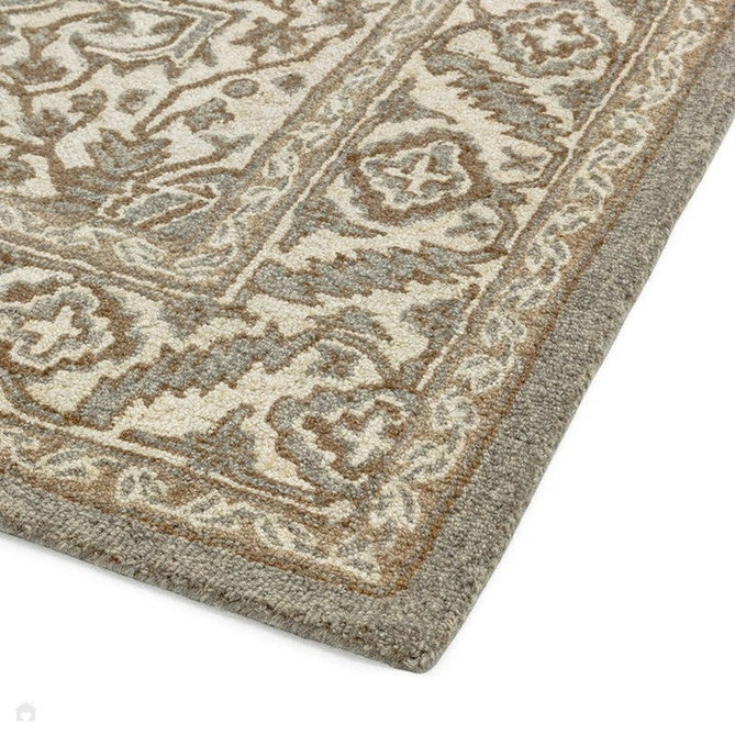 Bronte Traditional Persian Medallion Bordered Hand-Woven Textured Fine Wool Loop Pile Low Profile Short Pile Pile Natural/Beige/Grey Rug-Asiatic Carpets-Rug Love - The Most Loved Rug Store