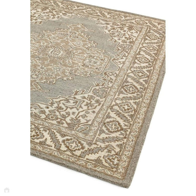 Bronte Traditional Persian Medallion Bordered Hand-Woven Textured Fine Wool Loop Pile Low Profile Short Pile Pile Natural/Beige/Grey Rug-Asiatic Carpets-Rug Love - The Most Loved Rug Store