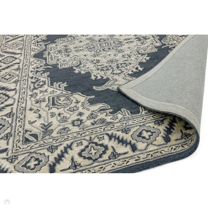 Bronte Traditional Persian Medallion Bordered Hand-Woven Textured Fine Wool Loop Pile Low Profile Short Pile Shadow Dark Grey/Beige/Cream Rug-Asiatic Carpets-Rug Love - The Most Loved Rug Store