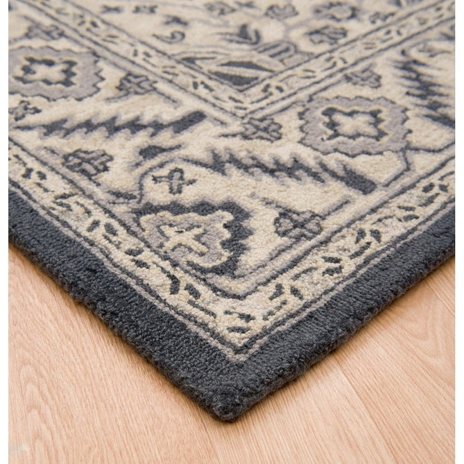 Bronte Traditional Persian Medallion Bordered Hand-Woven Textured Fine Wool Loop Pile Low Profile Short Pile Shadow Dark Grey/Beige/Cream Rug-Asiatic Carpets-Rug Love - The Most Loved Rug Store
