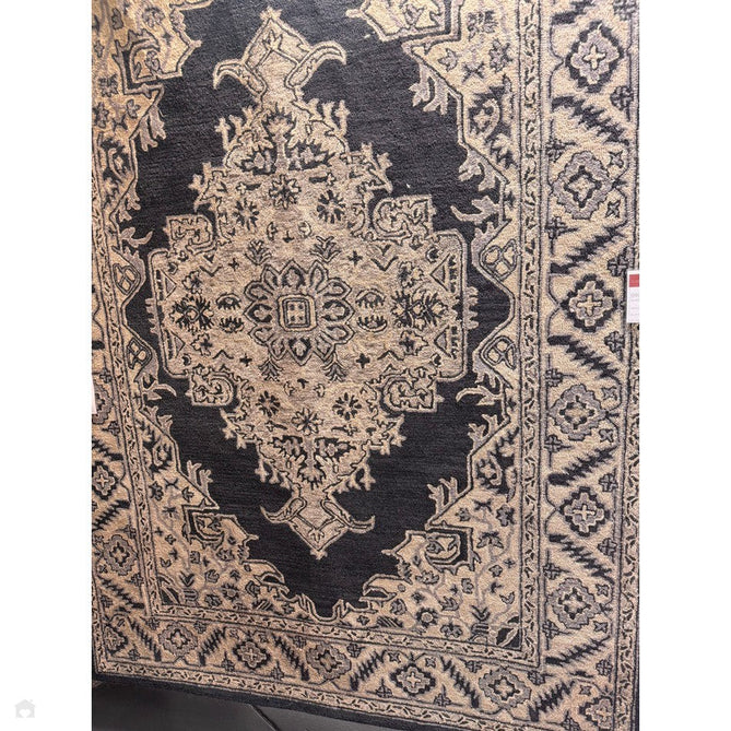 Bronte Traditional Persian Medallion Bordered Hand-Woven Textured Fine Wool Loop Pile Low Profile Short Pile Shadow Dark Grey/Beige/Cream Rug-Asiatic Carpets-Rug Love - The Most Loved Rug Store