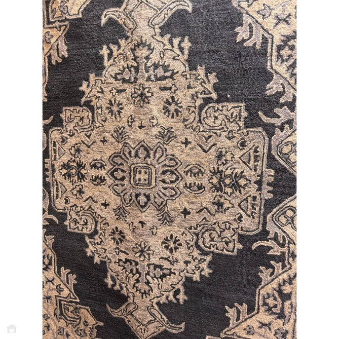 Bronte Traditional Persian Medallion Bordered Hand-Woven Textured Fine Wool Loop Pile Low Profile Short Pile Shadow Dark Grey/Beige/Cream Rug-Asiatic Carpets-Rug Love - The Most Loved Rug Store