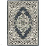 Bronte Traditional Persian Medallion Bordered Hand-Woven Textured Fine Wool Loop Pile Low Profile Short Pile Shadow Dark Grey/Beige/Cream Rug