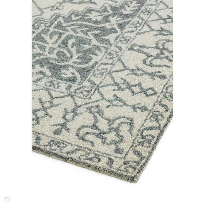 Bronte Traditional Persian Medallion Bordered Hand-Woven Textured Fine Wool Loop Pile Low Profile Short Pile Silver/Grey/Cream Rug-Asiatic Carpets-Rug Love - The Most Loved Rug Store