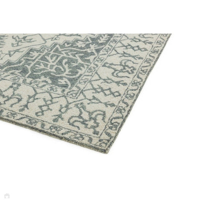Bronte Traditional Persian Medallion Bordered Hand-Woven Textured Fine Wool Loop Pile Low Profile Short Pile Silver/Grey/Cream Rug-Asiatic Carpets-Rug Love - The Most Loved Rug Store