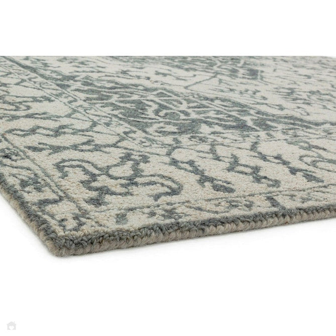 Bronte Traditional Persian Medallion Bordered Hand-Woven Textured Fine Wool Loop Pile Low Profile Short Pile Silver/Grey/Cream Rug-Asiatic Carpets-Rug Love - The Most Loved Rug Store