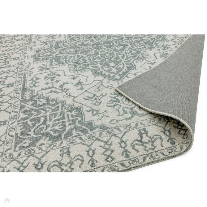 Bronte Traditional Persian Medallion Bordered Hand-Woven Textured Fine Wool Loop Pile Low Profile Short Pile Silver/Grey/Cream Rug-Asiatic Carpets-Rug Love - The Most Loved Rug Store