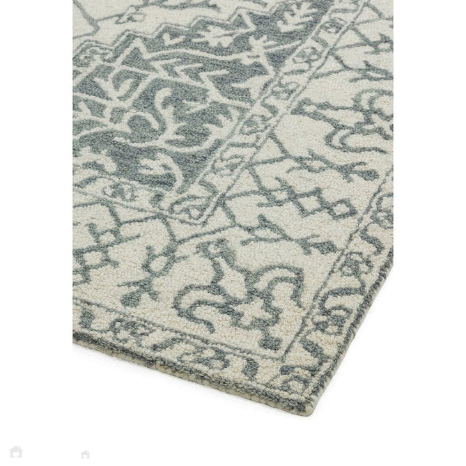 Bronte Traditional Persian Medallion Bordered Hand-Woven Textured Fine Wool Loop Pile Low Profile Short Pile Silver/Grey/Cream Rug-Asiatic Carpets-Rug Love - The Most Loved Rug Store