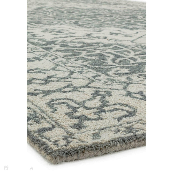 Bronte Traditional Persian Medallion Bordered Hand-Woven Textured Fine Wool Loop Pile Low Profile Short Pile Silver/Grey/Cream Rug-Asiatic Carpets-Rug Love - The Most Loved Rug Store