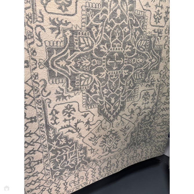 Bronte Traditional Persian Medallion Bordered Hand-Woven Textured Fine Wool Loop Pile Low Profile Short Pile Silver/Grey/Cream Rug-Asiatic Carpets-Rug Love - The Most Loved Rug Store