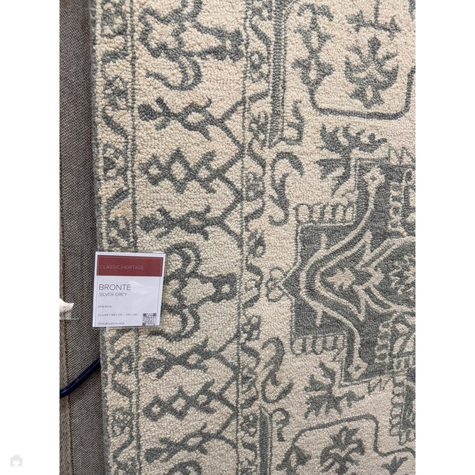 Bronte Traditional Persian Medallion Bordered Hand-Woven Textured Fine Wool Loop Pile Low Profile Short Pile Silver/Grey/Cream Rug-Asiatic Carpets-Rug Love - The Most Loved Rug Store