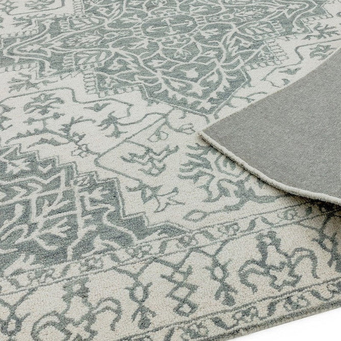 Bronte Traditional Persian Medallion Bordered Hand-Woven Textured Fine Wool Loop Pile Low Profile Short Pile Silver/Grey/Cream Rug-Asiatic Carpets-Rug Love - The Most Loved Rug Store