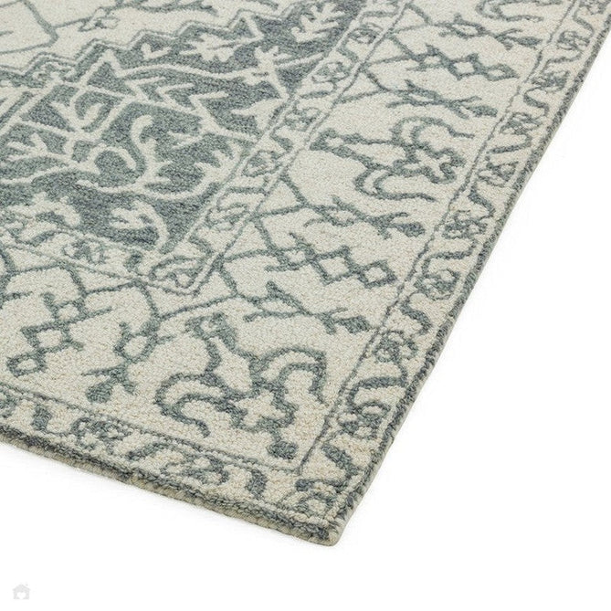 Bronte Traditional Persian Medallion Bordered Hand-Woven Textured Fine Wool Loop Pile Low Profile Short Pile Silver/Grey/Cream Rug-Asiatic Carpets-Rug Love - The Most Loved Rug Store