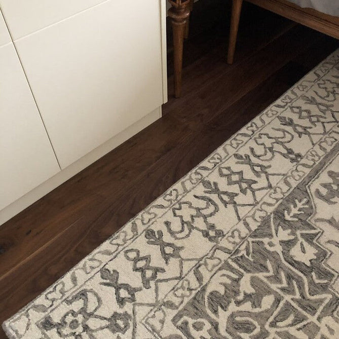 Bronte Traditional Persian Medallion Bordered Hand-Woven Textured Fine Wool Loop Pile Low Profile Short Pile Smoke Grey/Dark Beige/Taupe/Cream Rug-Asiatic Carpets-Rug Love - The Most Loved Rug Store