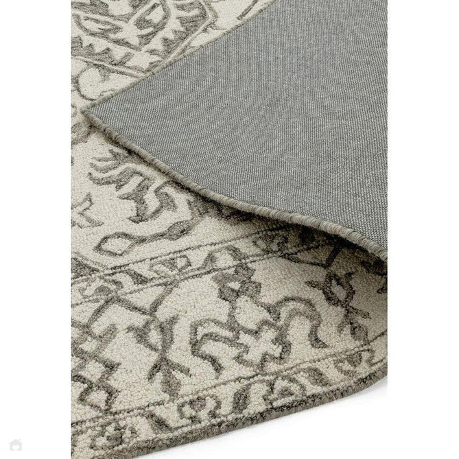Bronte Traditional Persian Medallion Bordered Hand-Woven Textured Fine Wool Loop Pile Low Profile Short Pile Smoke Grey/Dark Beige/Taupe/Cream Rug-Asiatic Carpets-Rug Love - The Most Loved Rug Store