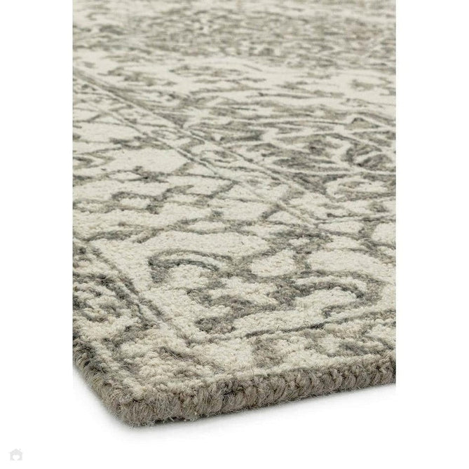 Bronte Traditional Persian Medallion Bordered Hand-Woven Textured Fine Wool Loop Pile Low Profile Short Pile Smoke Grey/Dark Beige/Taupe/Cream Rug-Asiatic Carpets-Rug Love - The Most Loved Rug Store