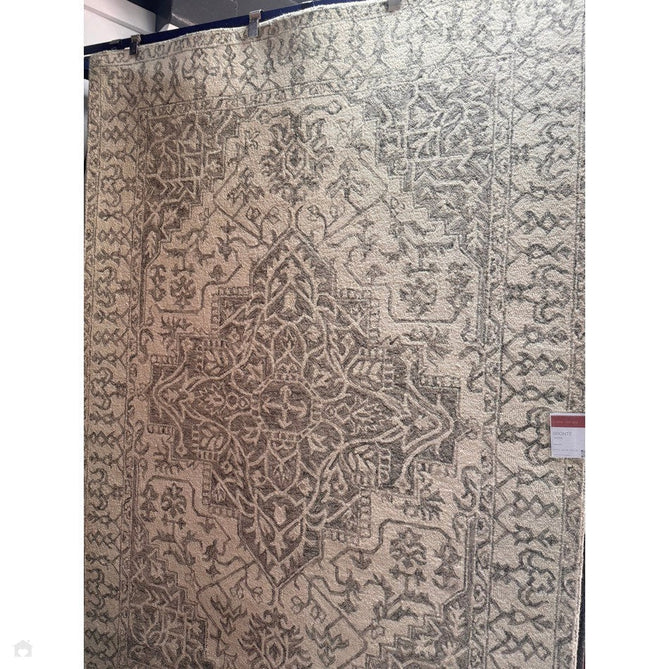 Bronte Traditional Persian Medallion Bordered Hand-Woven Textured Fine Wool Loop Pile Low Profile Short Pile Smoke Grey/Dark Beige/Taupe/Cream Rug-Asiatic Carpets-Rug Love - The Most Loved Rug Store