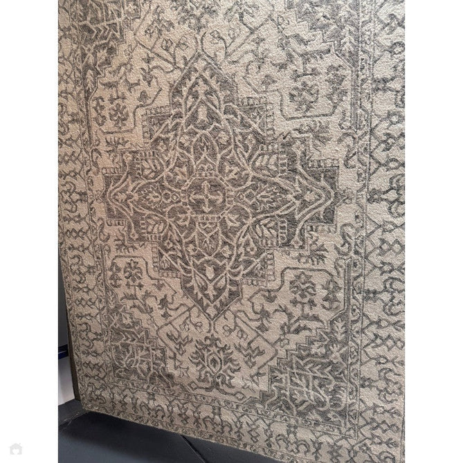 Bronte Traditional Persian Medallion Bordered Hand-Woven Textured Fine Wool Loop Pile Low Profile Short Pile Smoke Grey/Dark Beige/Taupe/Cream Rug-Asiatic Carpets-Rug Love - The Most Loved Rug Store