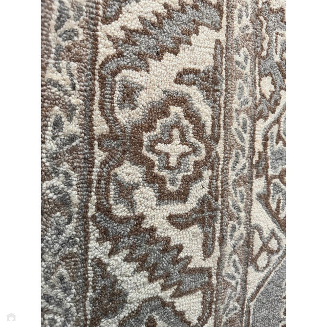 Bronte Traditional Persian Medallion Bordered Hand-Woven Textured Fine Wool Loop Pile Low Profile Short Pile Smoke Grey/Dark Beige/Taupe/Cream Rug-Asiatic Carpets-Rug Love - The Most Loved Rug Store