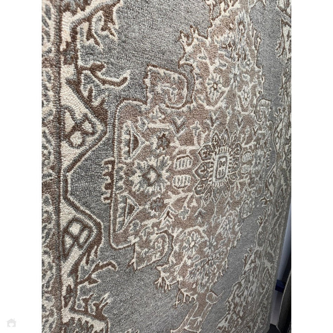 Bronte Traditional Persian Medallion Bordered Hand-Woven Textured Fine Wool Loop Pile Low Profile Short Pile Smoke Grey/Dark Beige/Taupe/Cream Rug-Asiatic Carpets-Rug Love - The Most Loved Rug Store