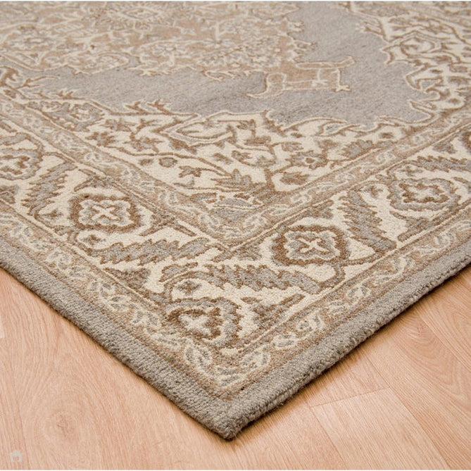 Bronte Traditional Persian Medallion Bordered Hand-Woven Textured Wool Fine Loop Wool Pile Natural/Beige/Grey Rug-Asiatic Carpets-Rug Love - The Most Loved Rug Store