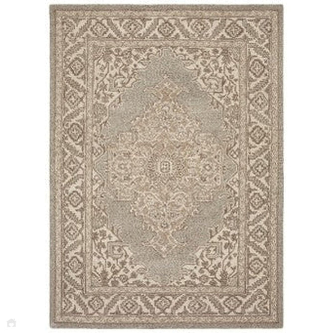 Bronte Traditional Persian Medallion Bordered Hand-Woven Textured Wool Fine Loop Wool Pile Natural/Beige/Grey Rug-Asiatic Carpets-Rug Love - The Most Loved Rug Store