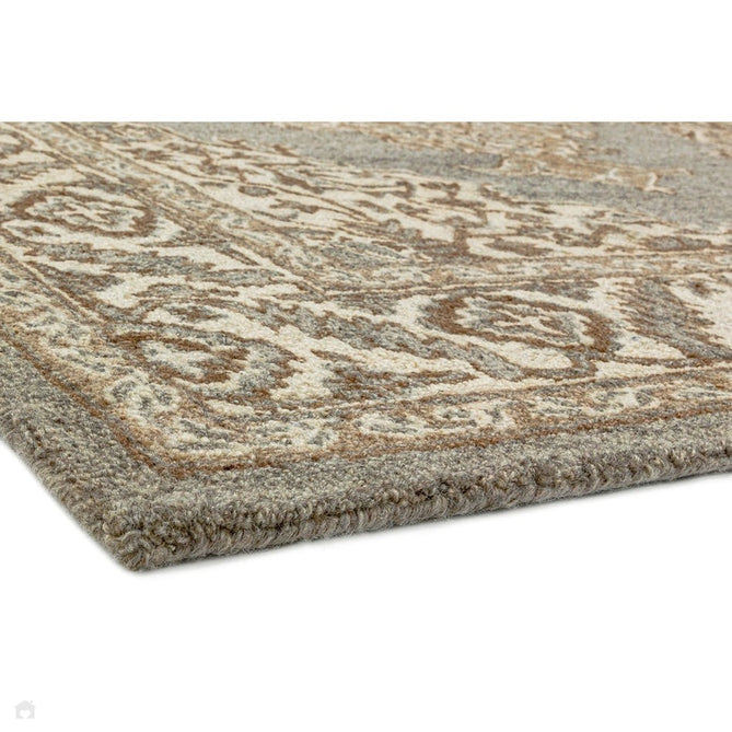Bronte Traditional Persian Medallion Bordered Hand-Woven Textured Wool Fine Loop Wool Pile Natural/Beige/Grey Rug-Asiatic Carpets-Rug Love - The Most Loved Rug Store