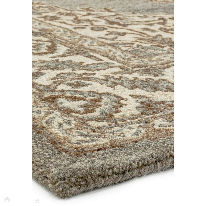 Bronte Traditional Persian Medallion Bordered Hand-Woven Textured Wool Fine Loop Wool Pile Natural/Beige/Grey Rug-Asiatic Carpets-Rug Love - The Most Loved Rug Store