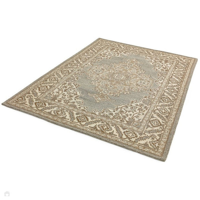 Bronte Traditional Persian Medallion Bordered Hand-Woven Textured Wool Fine Loop Wool Pile Natural/Beige/Grey Rug-Asiatic Carpets-Rug Love - The Most Loved Rug Store