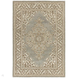 Bronte Traditional Persian Medallion Bordered Hand-Woven Textured Wool Fine Loop Wool Pile Natural/Beige/Grey Rug